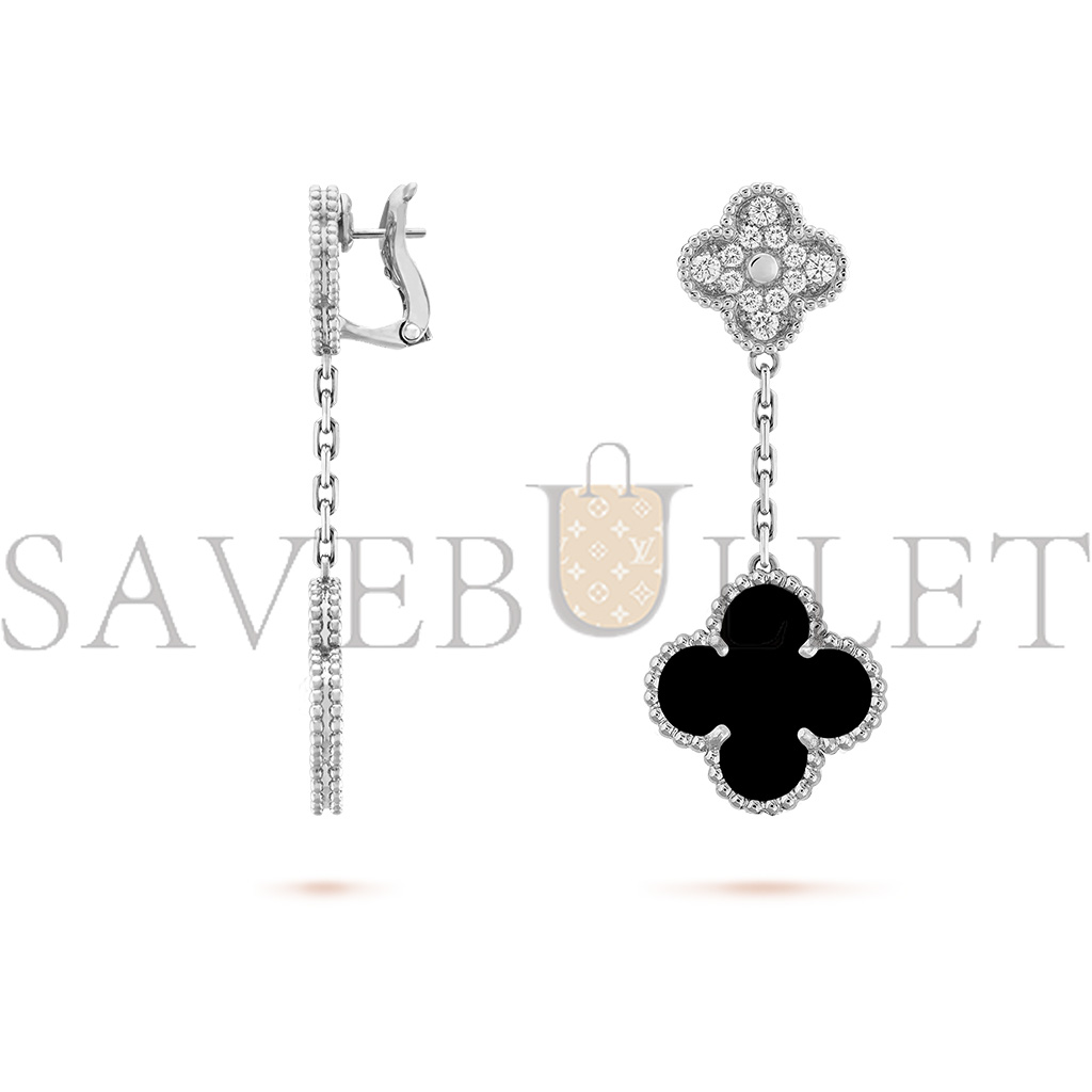 v*n cl*f  arpels magic alhambra earrings, 2 motifs - white gold, Di*m*nd, onyx  vcarp2ra00
